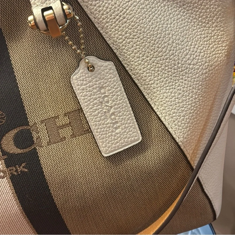 Coach Striped Canvas Satchel in Brown, Tan & White - Picture 3 of 10